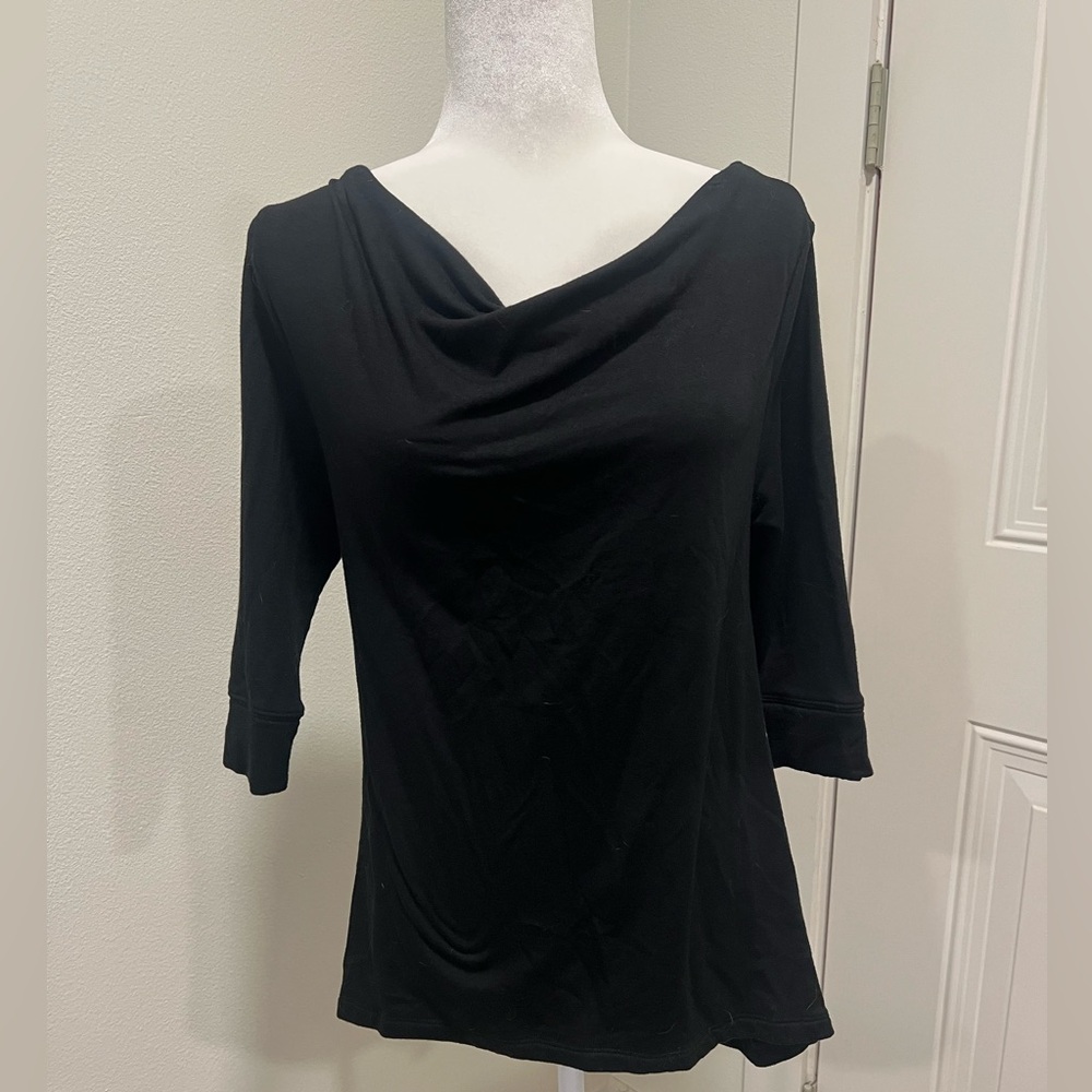 Beyond Yoga Black Draped Neck Blouse